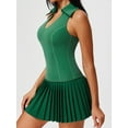 thumbnail image 6 of Women'S Tennis Skirt Ribbed Golf Skirt Half Zip Pleated Sports Skirt with Built-in Shorts and Bra Green XXXL, 6 of 8