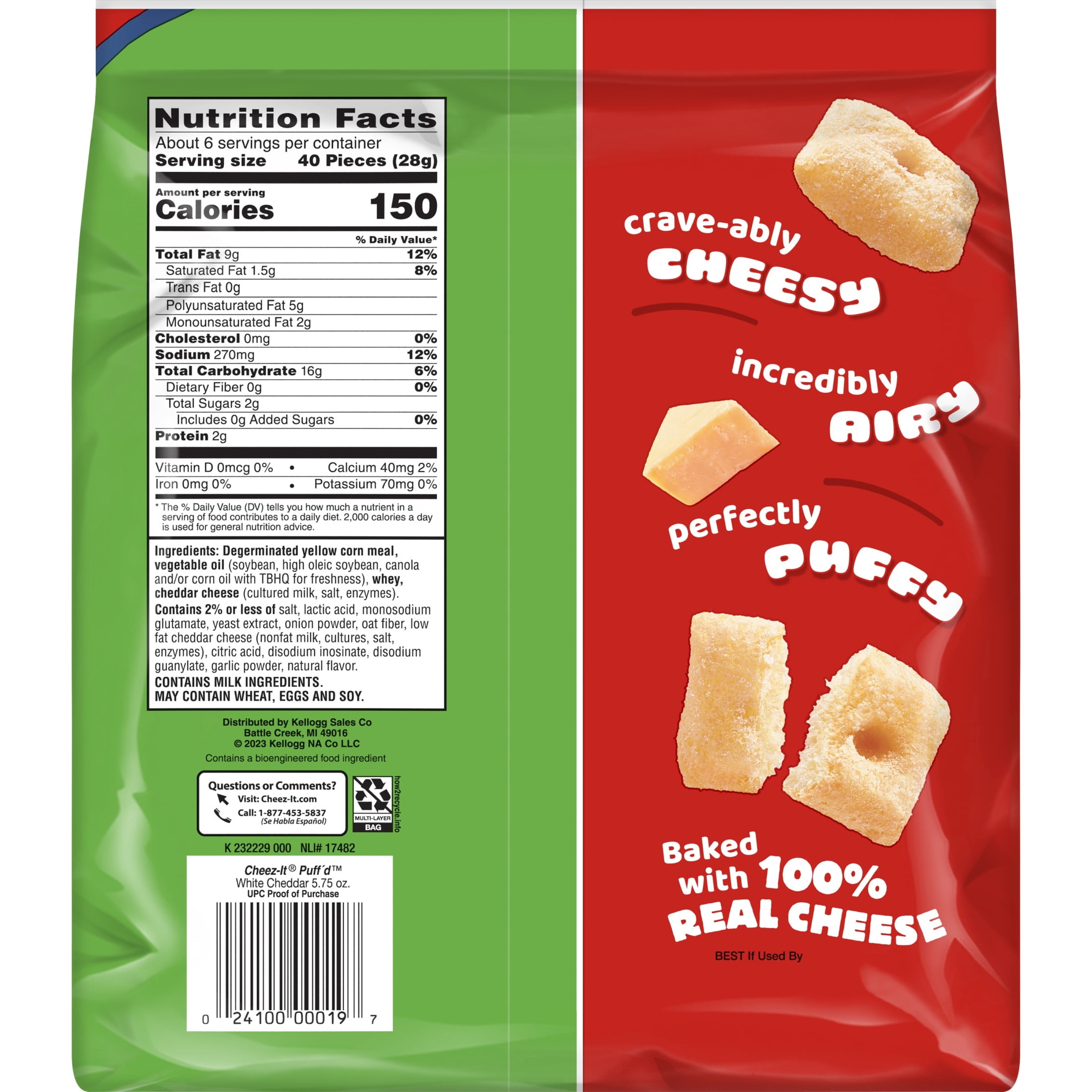 Cheez-It Puff'd White Cheddar Cheesy Baked Snacks, Puffed Snack Crackers, 5.75 oz