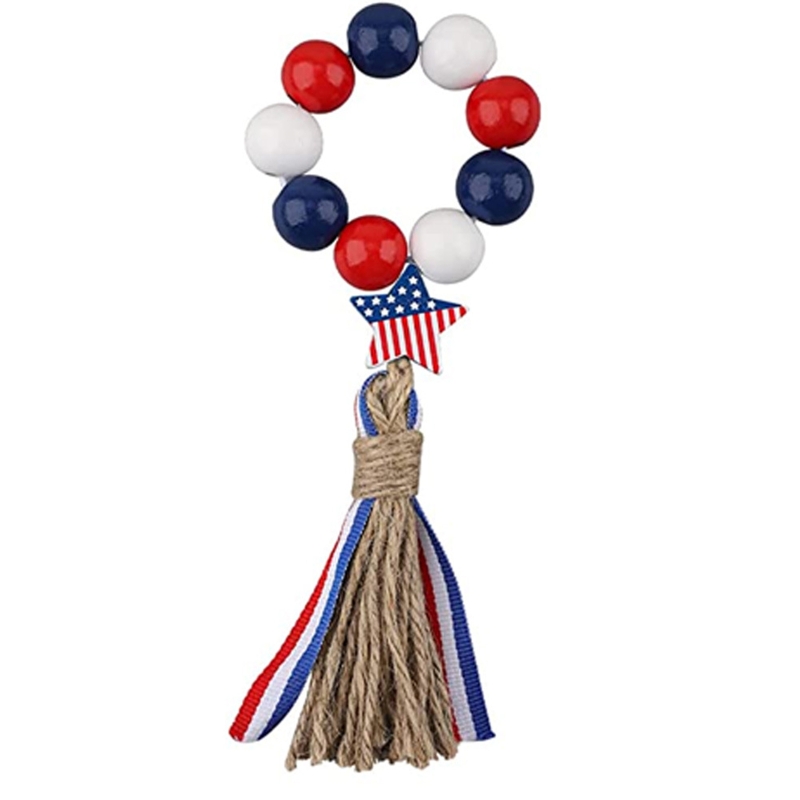 OOKWE Patriotic Napkin Ring Independence Day Wood Beads Napkins Holder