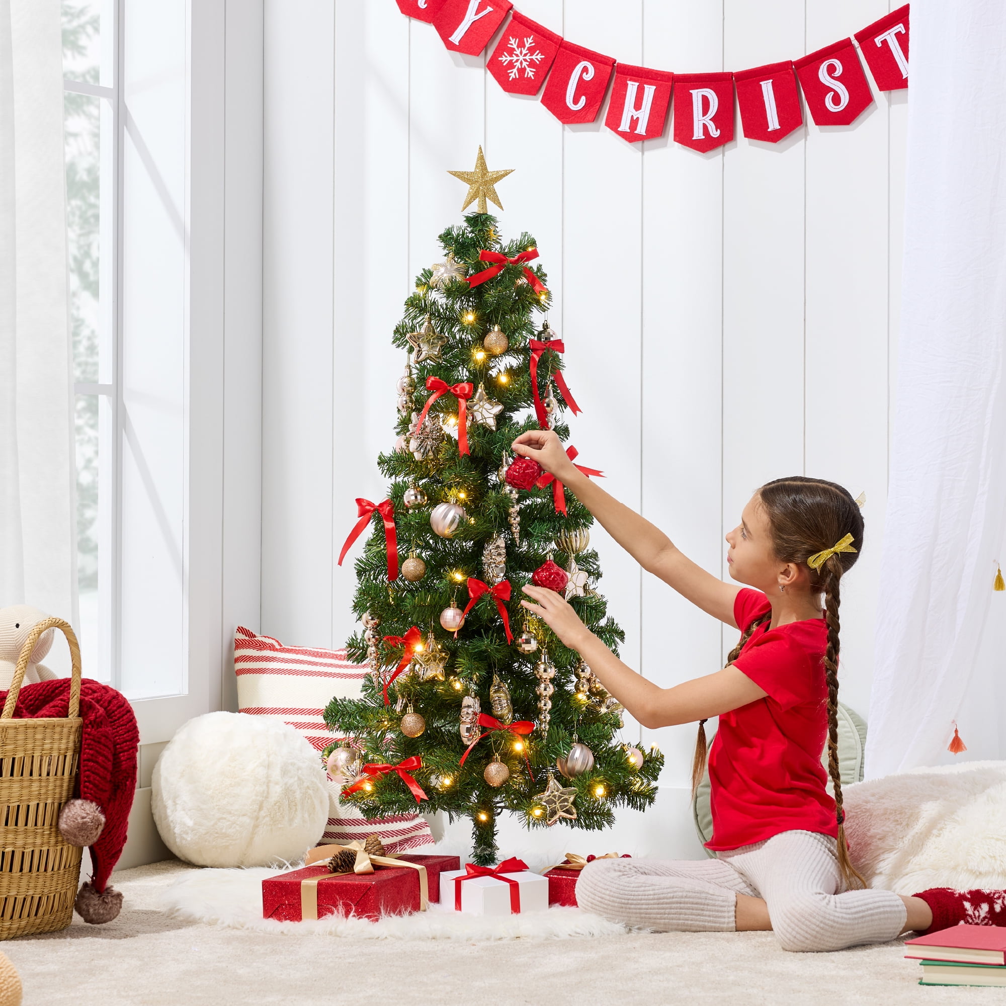 Best Choice Products 4ft Prelit Colored Christmas Tree, Artificial Tree Holiday Decor w/ LED Lights - Green Spruce