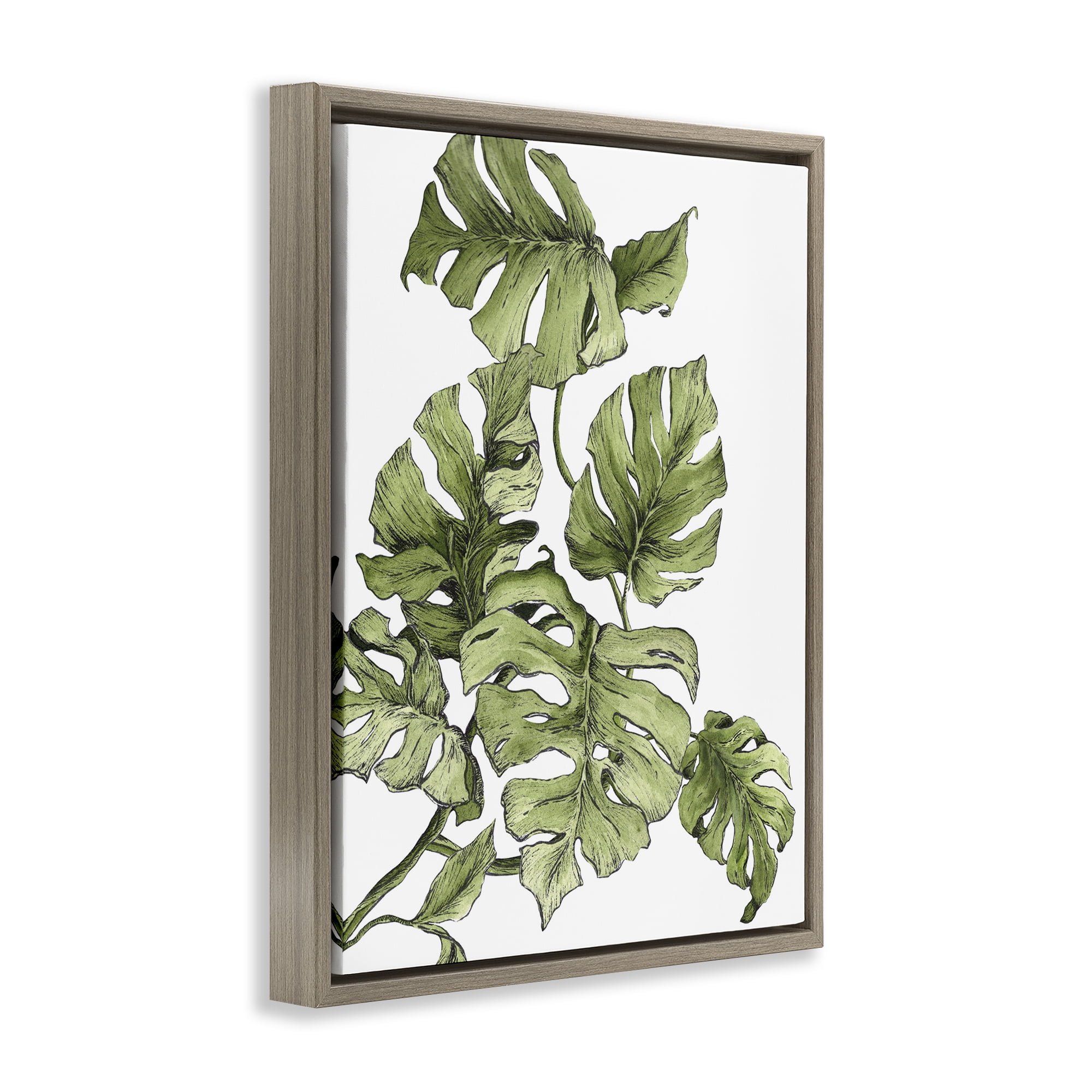 Stupell Industries Falling Monstera Leaves Botanical & Floral Painting Brown Floater Framed Art Print Wall Art, 25 x 31