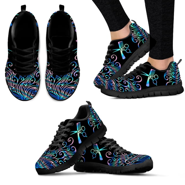 Zapatillas de deporte informales con plataforma negra y estampado de equipo de peluquería ombré en colores de moda, ligeras y para exteriores.