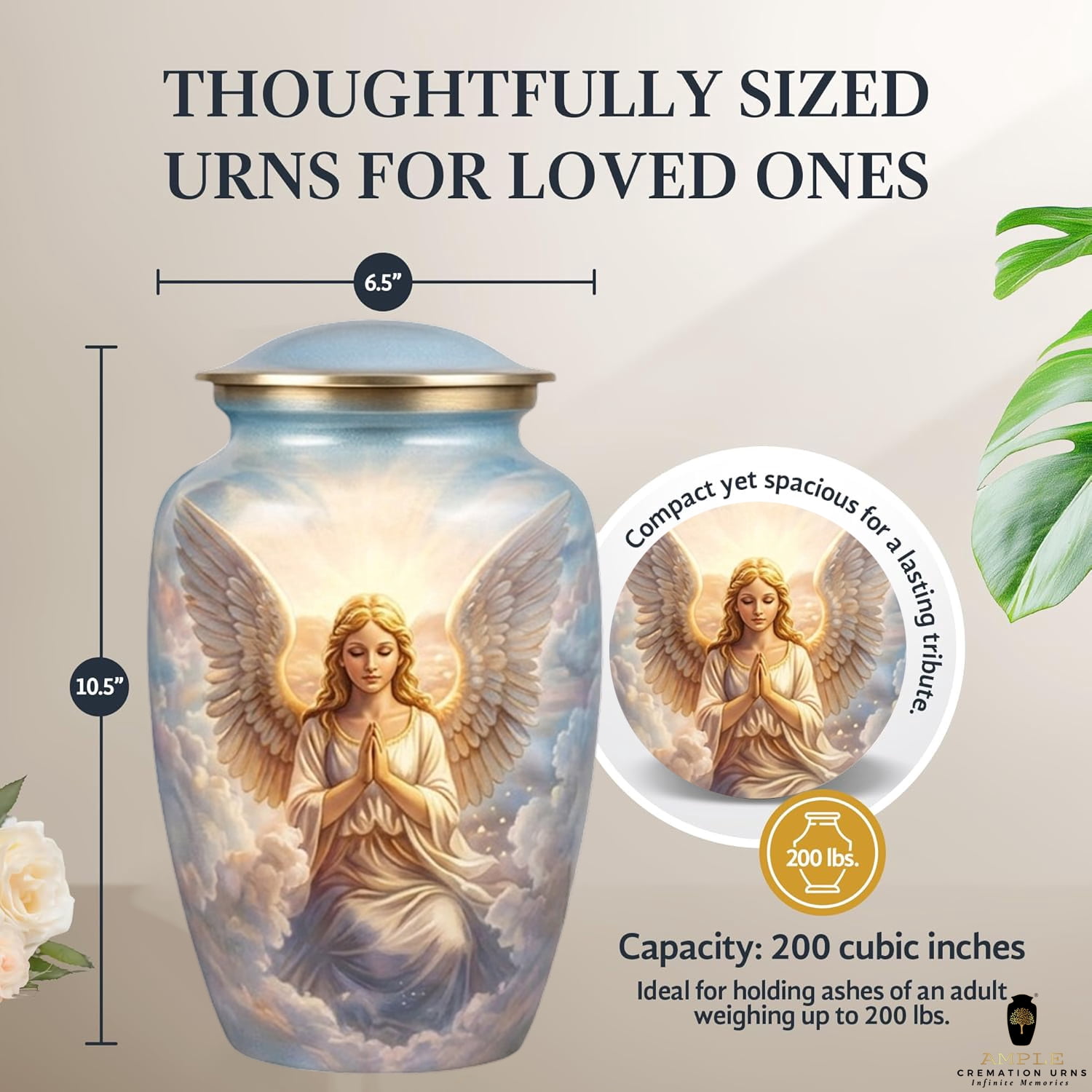 Angel Cremation Urn for Human Ashes Adult – Heavenly Memorial Funeral Urn