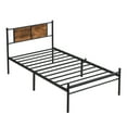 thumbnail image 5 of Lisonu Twin Size Bed Frame with Headboard, Modern Metal Platform Bed with Wood Accent, 10.8" Under-Bed Storage, No Box Spring Needed, Steel Support, Black & Brown, 5 of 11