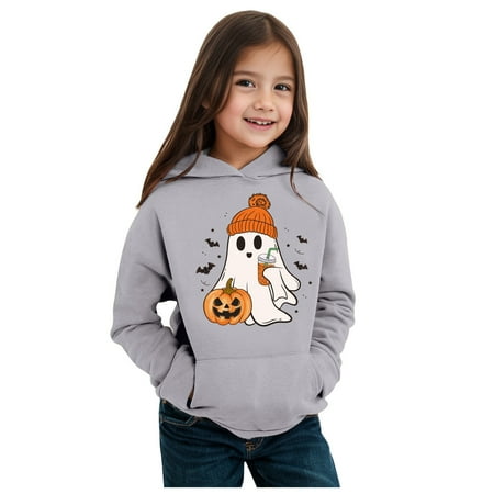 

Child Toddler Boys Girls Halloween Ghost Prints Warm Hoodie Long Sleeve Pullover Tops Kids Sweat