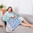 thumbnail image 5 of Oversized Wearable Blanket Hoodie,Blue Floral Leaf Pattern Sherpa Blanket Hoodie with Super Pockets,Super Warm Fuzzy Pullover for Women & Men, 5 of 6