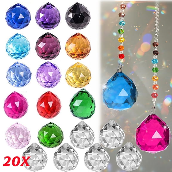 20 Pack Crystal Ball Prism 20mm/0.8" Decorative Ball - Suncatcher Rainbow Pendants Maker for Chandelier Window & Wedding Decoration Gift (Multicolor)