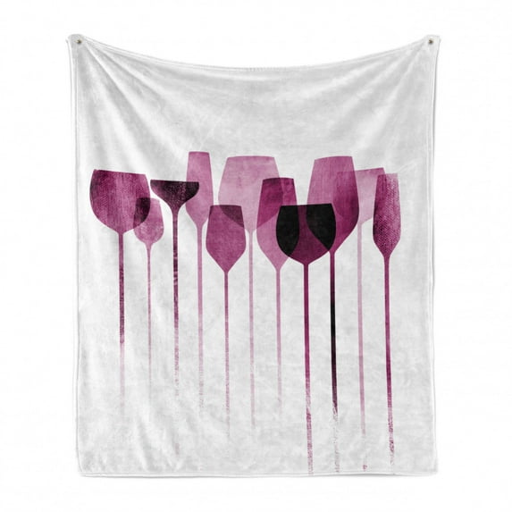 Wine Soft Flannel Fleece Blanket, Conceptual Collage Artwork with Paper Textured Party Glasses Alcohol Drink Print, Cozy Plush for Indoor and Outdoor Use, 60" x 80", Fuchsia Purple, by Ambesonne