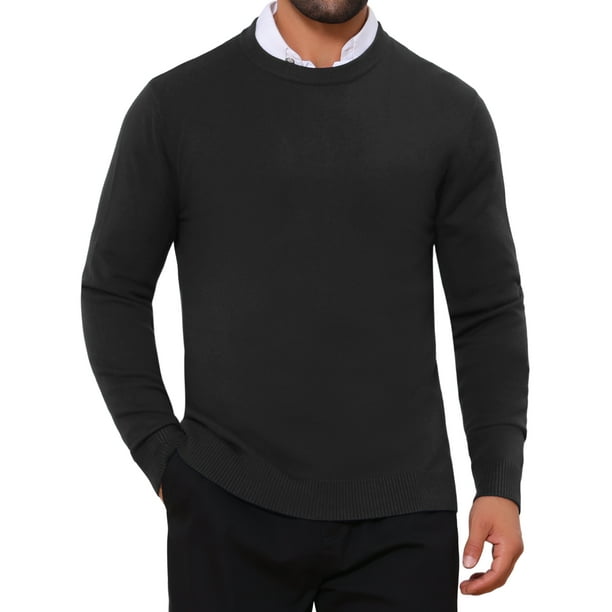 SUDADERA DE PULLOVER DE PUNTO SUAVE DE MANGA LARGA Y CUELLO REDONDO CLÁSICO PARA HOMBRE EN COLOR NEGRO