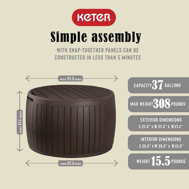 Keter 230897 37 Gallon Circa Natural Wood Style Round Outdoor