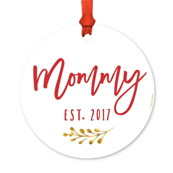 Family Metal Christmas Ornament, Mommy Est. 2017, Includes Ribbon and Gift Bag