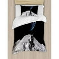 thumbnail image 3 of Outer Space Decor King Size Duvet Cover Set, Moon US Spaceman Launching on the Exploring Dark Matter Orbit Luna Design, Decorative 3 Piece Bedding Set with 2 Pillow Shams, Grey Blue, by Ambesonne, 3 of 3