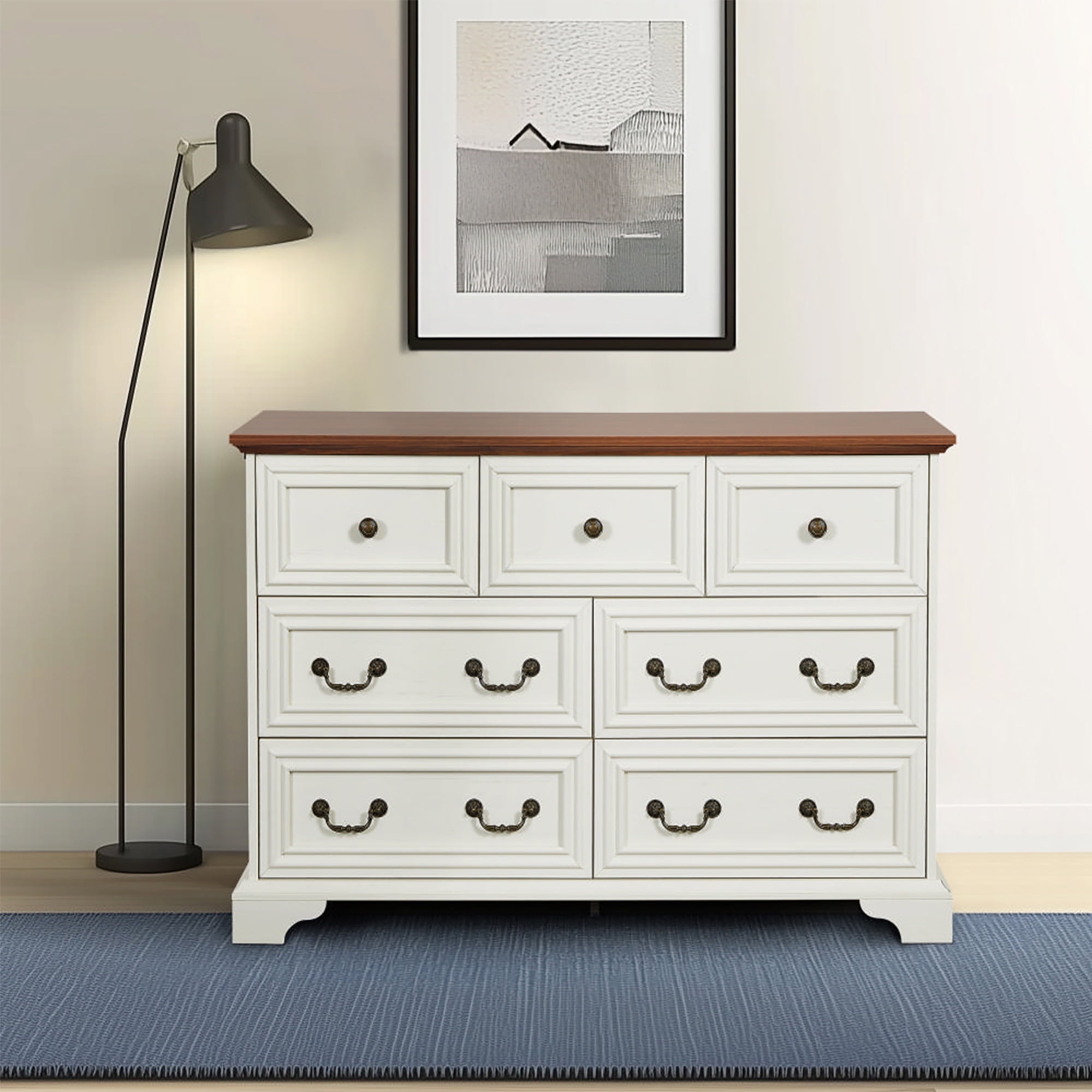 Hodedah 7-Drawer Dresser with Side Cabinet with 3-Shelves