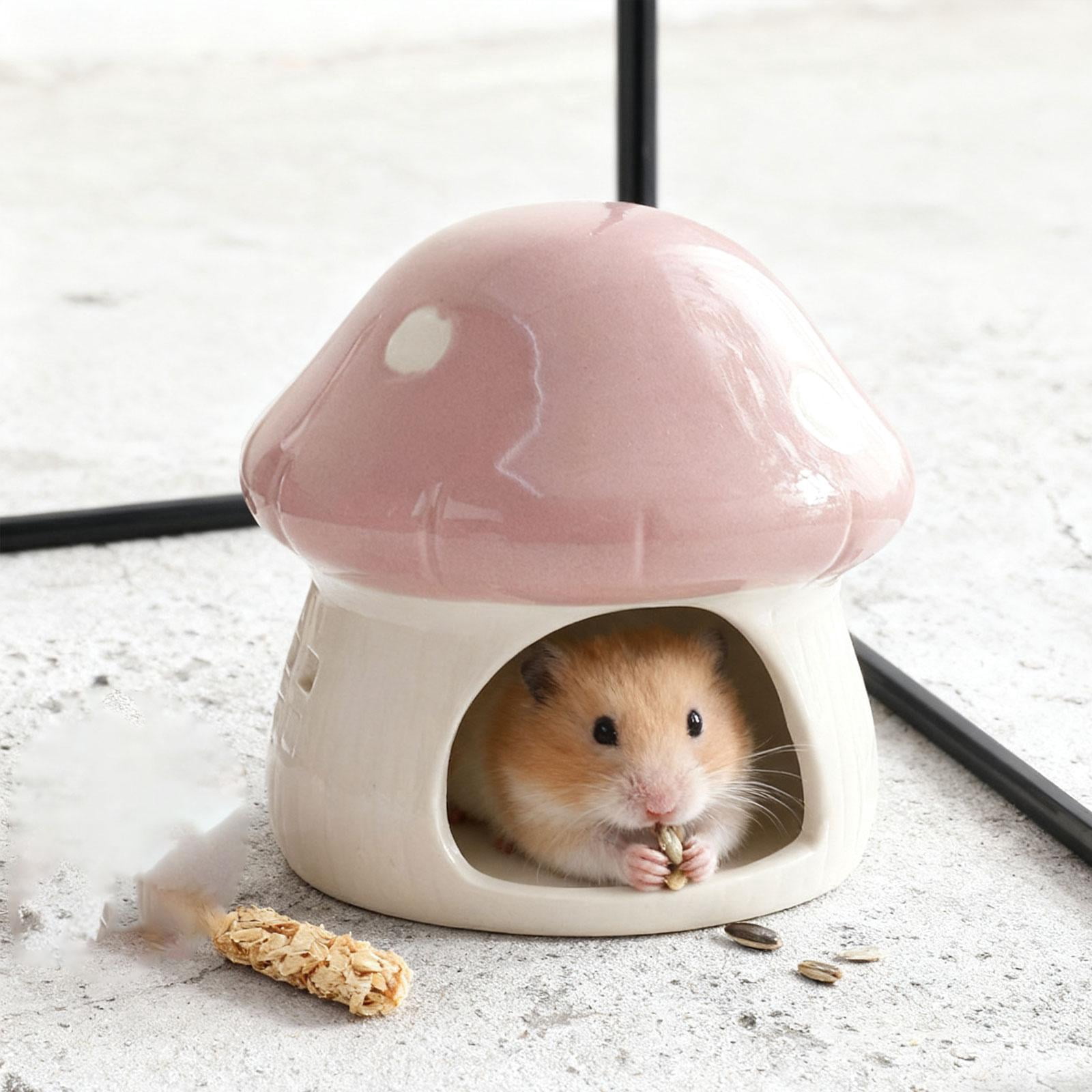 Hamster House Mushroom Shaped Ceramic Hideout Decorative Pink Small Animal Cage Indoor Use
