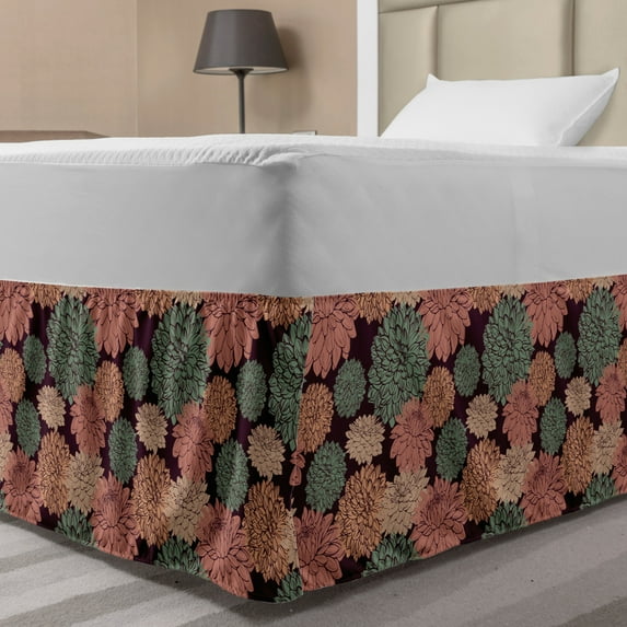 Floral Bed Skirt, Digitally Generated Graphics of Flowers, Elastic Bedskirt Dust Ruffle Wrap Around for Bedding Decor, 4 Sizes, Maroon Multicolor, by Ambesonne