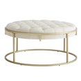thumbnail image 6 of Weston Home Oddie Gold Finish Velvet Button Tufted Round Ottoman, Beige, 6 of 10