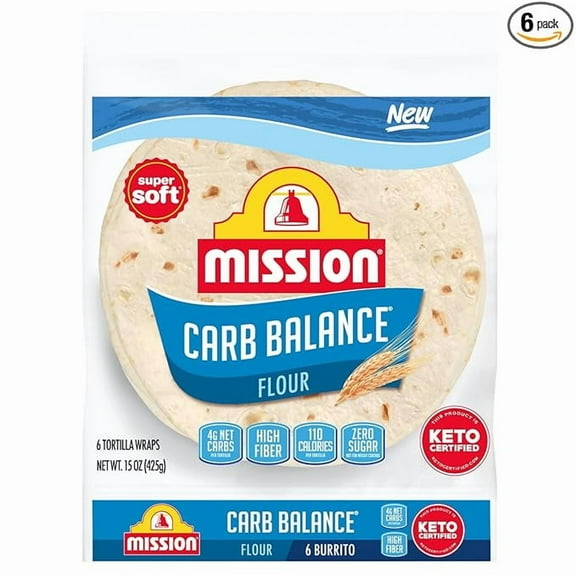 Mission Carb Balance Flour Tortillas, Burrito Size, 6 Count( Pack of 2 )
