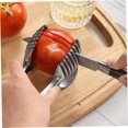 thumbnail image 2 of Tomato Lemon Slicer Holder Round Fruits Onion Shreader Cutter Guide Tongs with Handle Kitchen Cutting Potato Lime Food Stand Aluminum alloy, 2 of 5