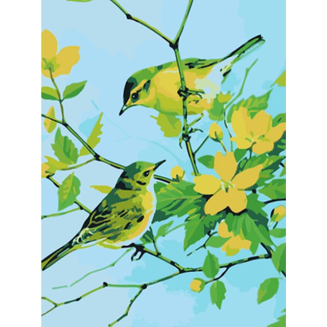 Cuadros Decorativos Pintura al óleo digital de bricolaje por kits de números Pájaros en rama Imagen sin marco Wdftyju embutido en tela