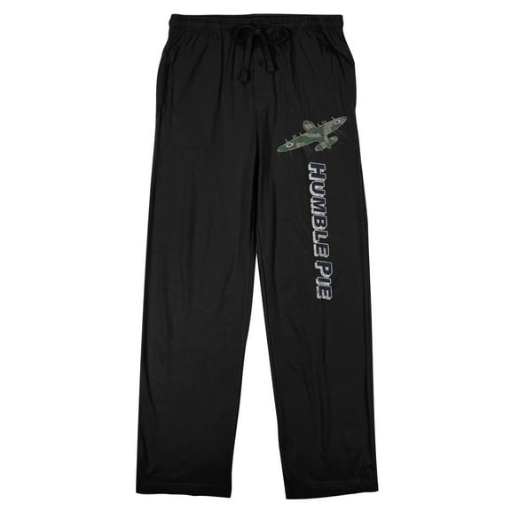 Humble Pie Logo With Plane Men's Black Sleep Pants With Drawstring-Small