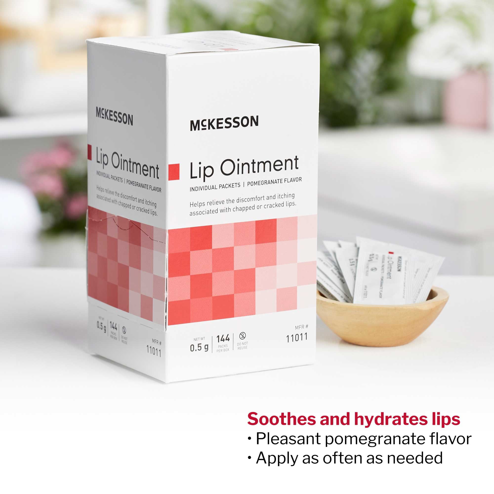 McKesson Pomegranate Lip Balm Packets with Beeswax, Vitamin E, Coconut Oil, and Pomegranate, 0.5 Gram, 144 Count, 1 Pack