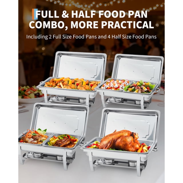 AKDSteel Plats à Chafing pour Buffet Ensemble de 4, 8 Qt Chafers en Acier Inoxydable et Réchauffeurs de Buffet avec Couvercle