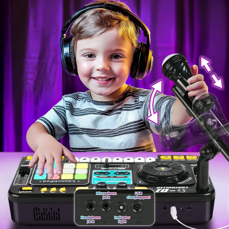 Hot Bee DJ Mixer for Kids with Microphone&Bluetooth, Light up DJ