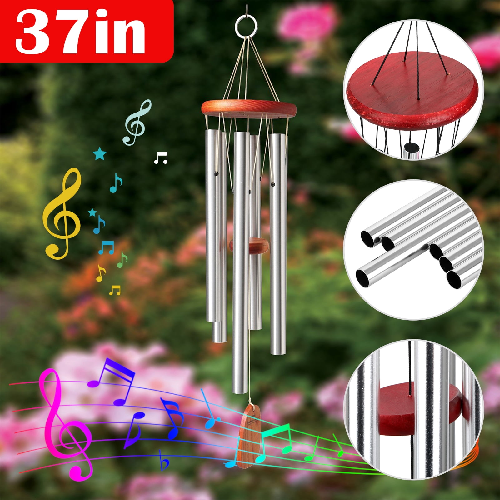 Wind Chimes Outdoor, 6 Aluminum Tubes Hanging Ornament Musical Melody ...