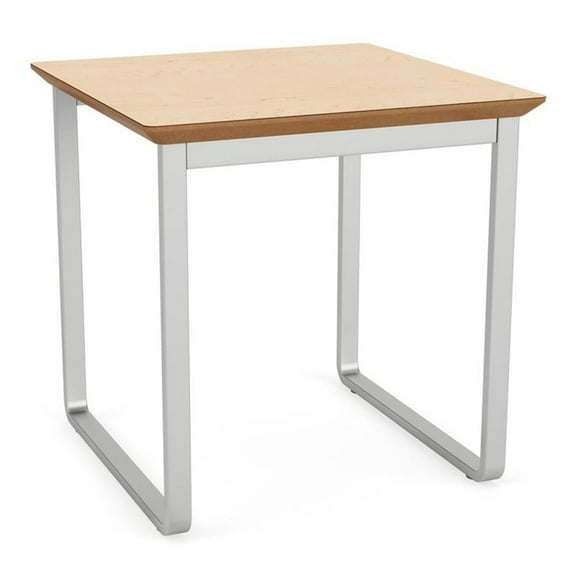 Lesro Gansett Modern Steel Metal Waiting Room Guest End Table in Silver and Natural Maple