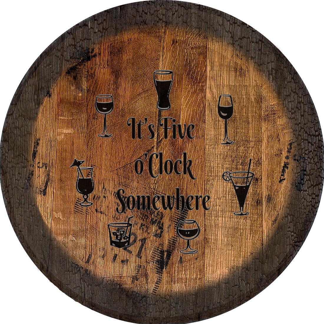 5 O Clock Five Oclock Somewhere Sign Large Oak Whiskey Barrel Wood Wall