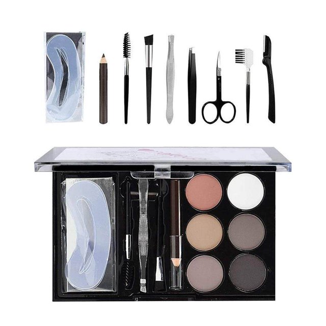 6 Colours Eyebrow Contour Powder Kit with Eyebrow Brush Eyebrow Stencil Professional Eyebrow Powder Make Up Set