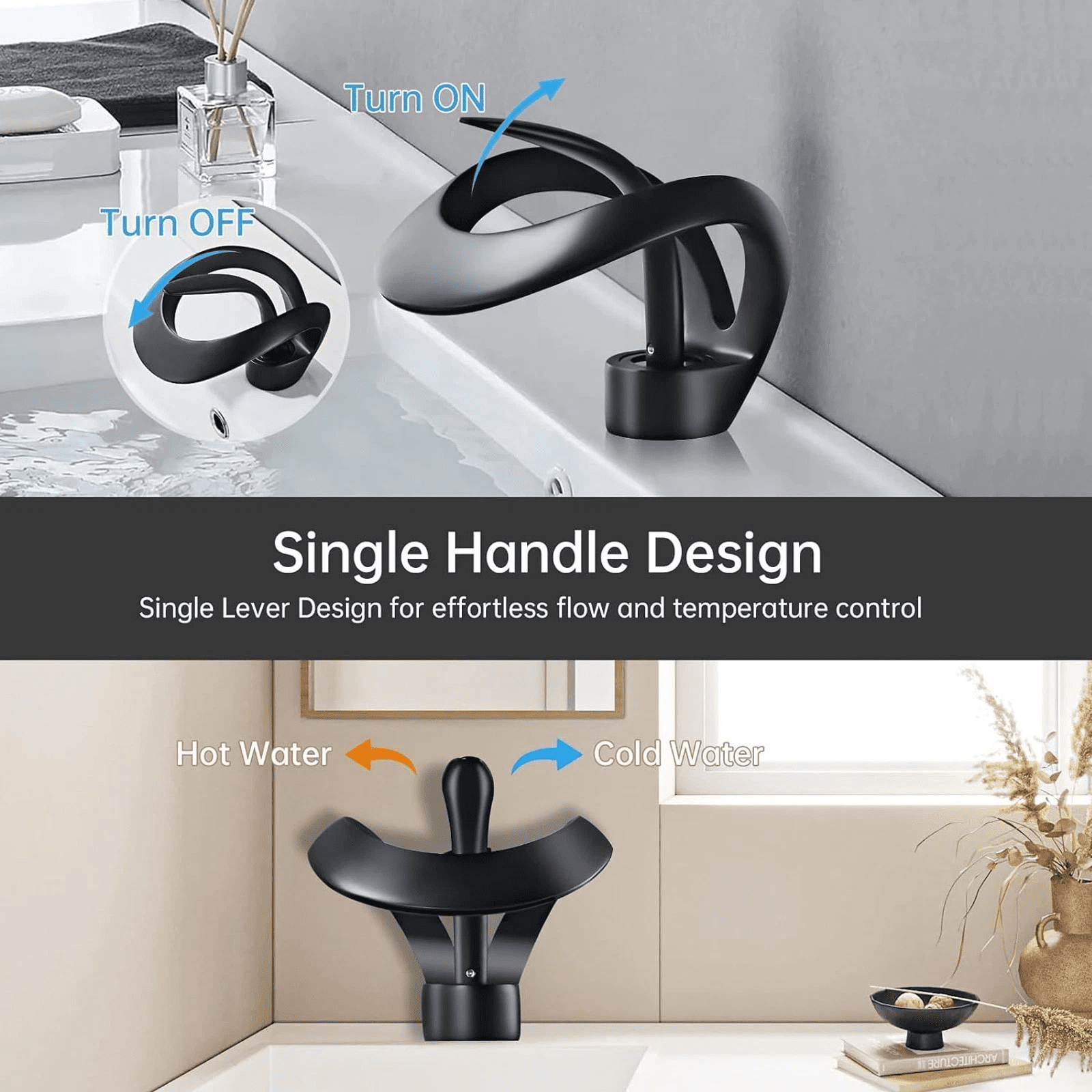 Black Single Handle Bathroom Sink Basin Faucet 1 Hole Waterfall Vanity Mixer Tap