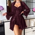 thumbnail image 5 of JSGEK Women Sheer Robe and Chemise Dress 2 Piece Set Lace Trim Belted Waist Nightwear Lingerie Set Red XL, 5 of 7