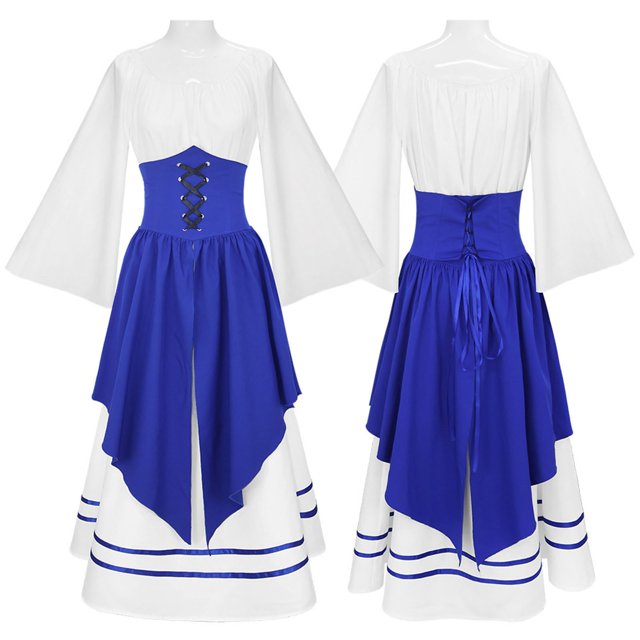 Fozruso Gothic Corset Two Piece Dress Elegant Cosplay Costume For(Blue)