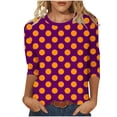 thumbnail image 1 of T-Shirts Grande Taille pour Femmes à Manches 3/4 à Pois, Col Rond, T-Shirts Graphiques de Base, Hauts d'Été Décontractés (3TG, Bordeaux), 1 of 6