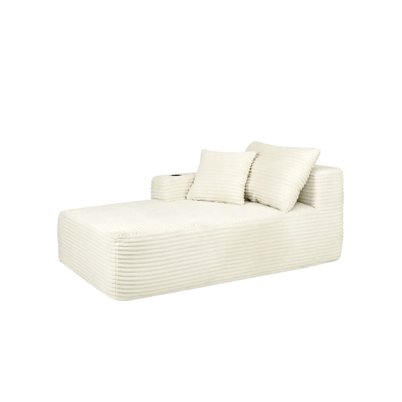 38''W Single Chaise Lounge with Left Cup Holder & Storage Pocket, Boneless Floor Sofa Accent Chair with Pillow