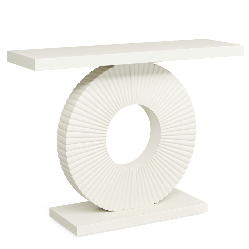 Resenkos Entryway Table, Console Sofa Table,Modern Console Table 40" Wood Sofa Table with Geometric Base,White
