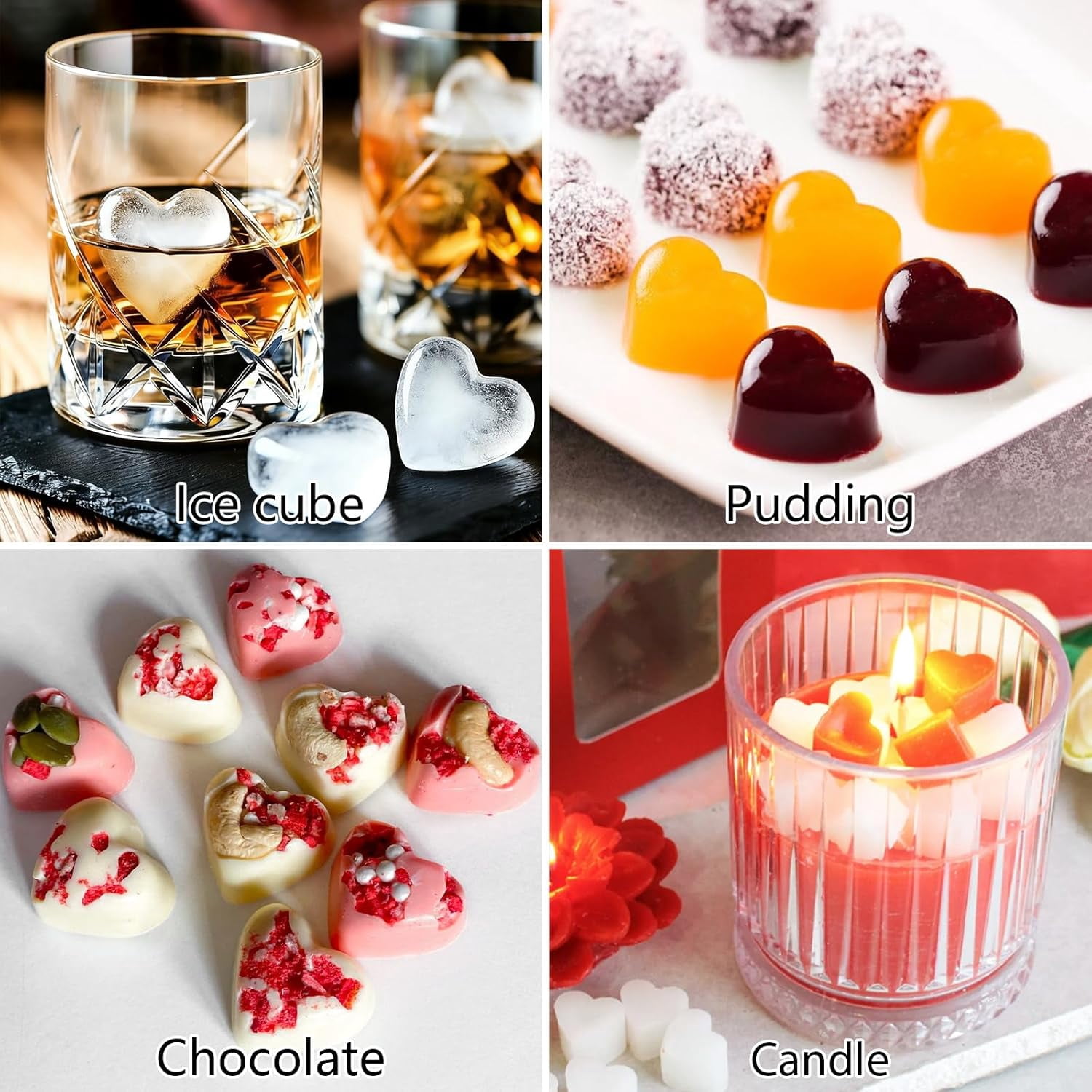 Heart Ice Cube Molds with Lid 2 Pcs Mini Heart Ice Cubes Tray for Whiskey Hearts Silicone Jello Chocolate Mold Hearts Pudding Soap Candle Molds Valentine Ices Cube Maker for Cocktails Beverages