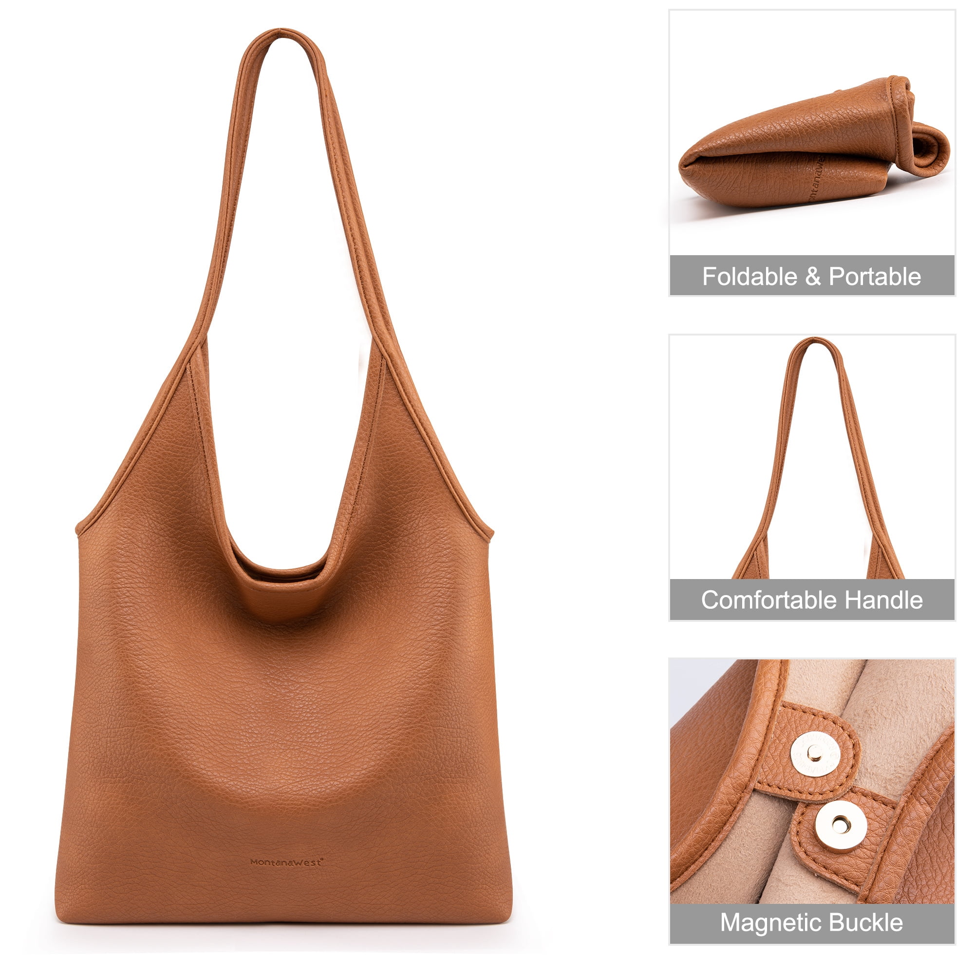 Montana West Slouchy Hobo Bags for Women Soft Designer Shoulder Purses Ladies Top Handle Handbag, CAMEL