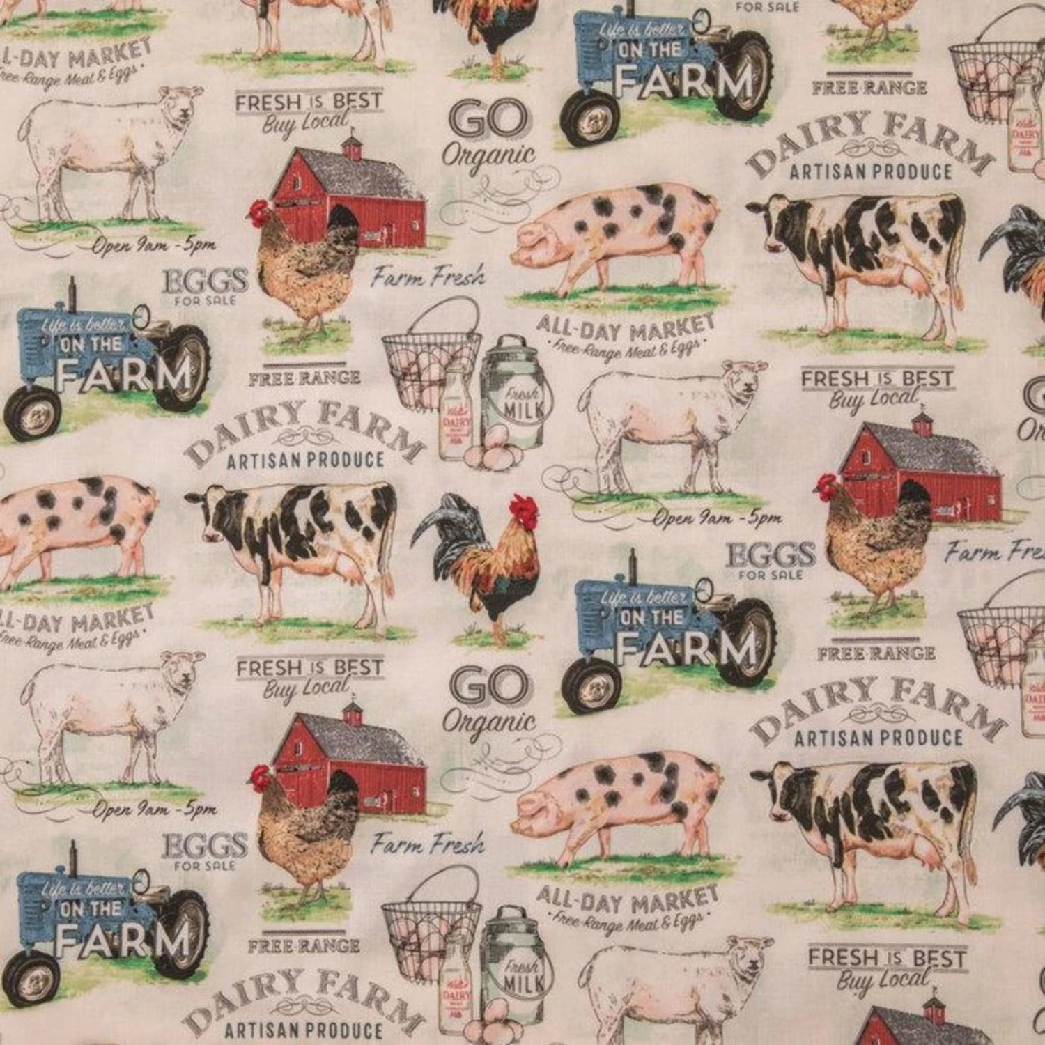 Pigs,Sheep & Chickens Vinyl Tablecloth Assorted Sizes Farmer's Market Cows 