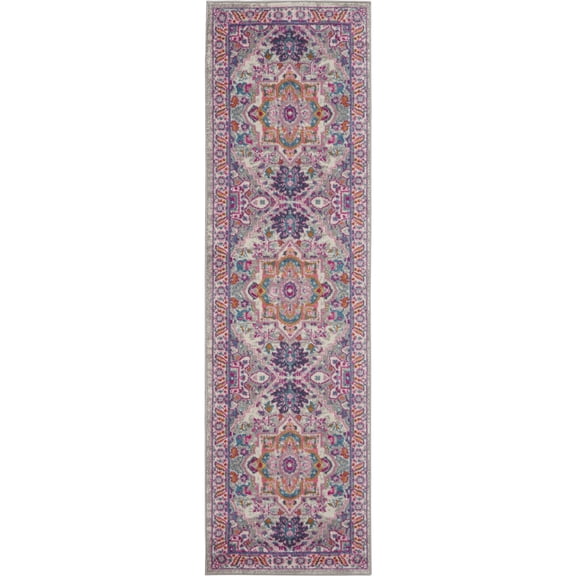 Nourison Passion Persian Light Grey/Pink 2'2" x 10' Area Rug, (2x10)