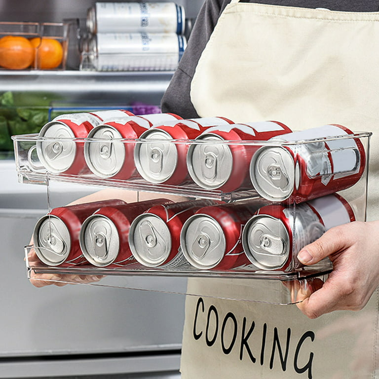 Refrigerator Organizer Bins Soda Can 2-Tier Rolling Beverage