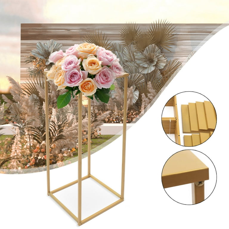 Miumaeov 10 pcs Gold Wedding Flower Stand, 31.5In Metal Cube Miumaeov 10 pcs Gold Wedding Flower Stand, 31.5In Metal Cube