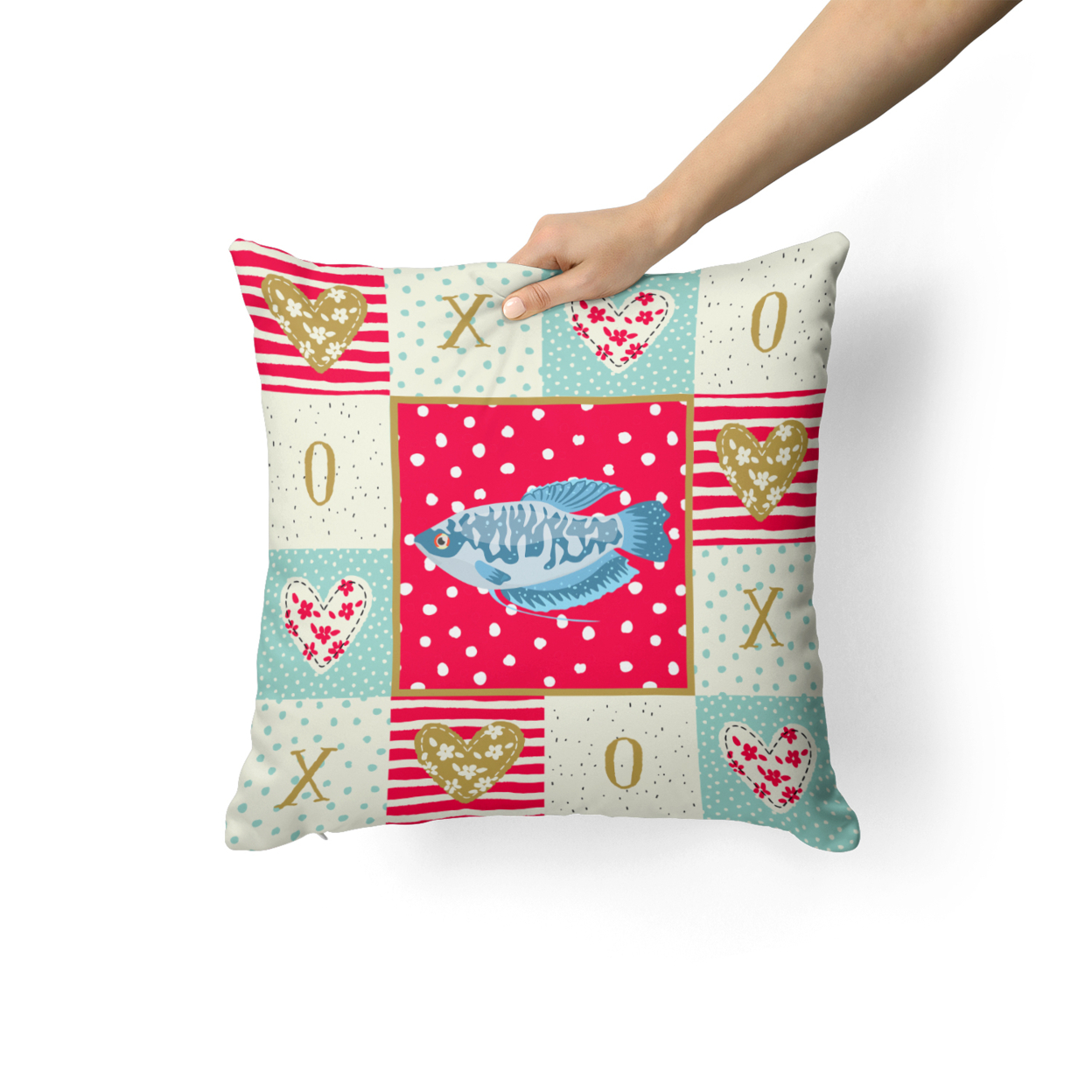 Carolines Treasures CK5490PW1414 Opaline Gourami Love Fabric Decorative Pillow 14Hx14W multicolor