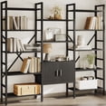 thumbnail image 2 of 70"W x 70"H 5 Tiers Etagere Bookcase with Storage Cabinet, 3-Column Bookshelf with 14 Open Shelves for Living Room Bedroom Home Office Black, 2 of 7