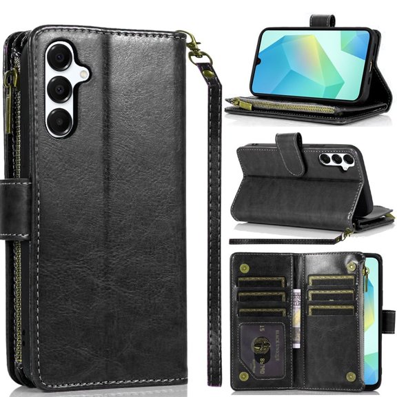 For Samsung A16 5G Case Luxury Phone Wallet ID Zipper Holder   Tempered Glass