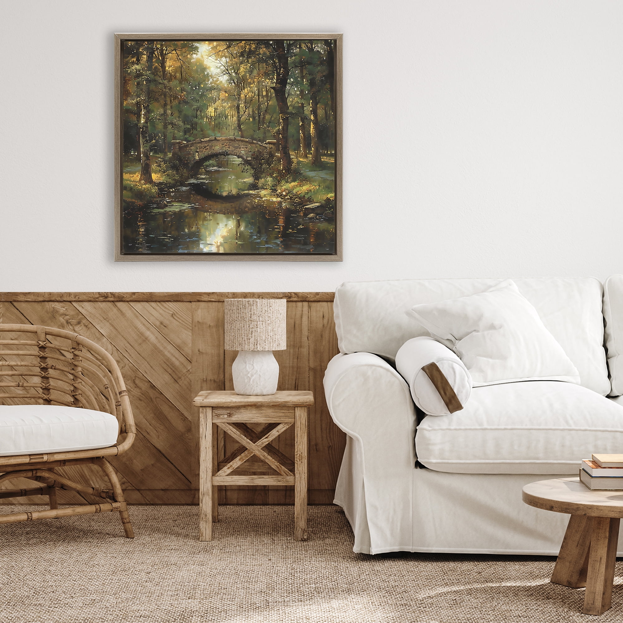 Stupell Industries Forest Bridge in Autumn Light Brown Framed Floater Canvas Wall Art, design by Creative Studio