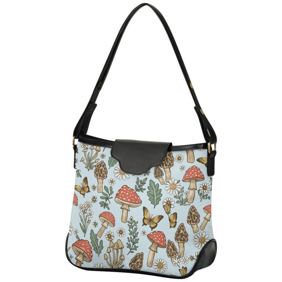 ALAZA Women Hobo Shoulder Handbag Mushroom Daisy Floral Print Tote Bag Large Capacity Purse