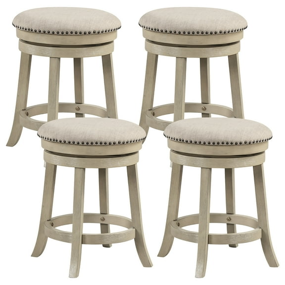Gymax 24'' Swivel Bar Stools Set of 4 Round Counter Height Barstools w/ Wooden Frame