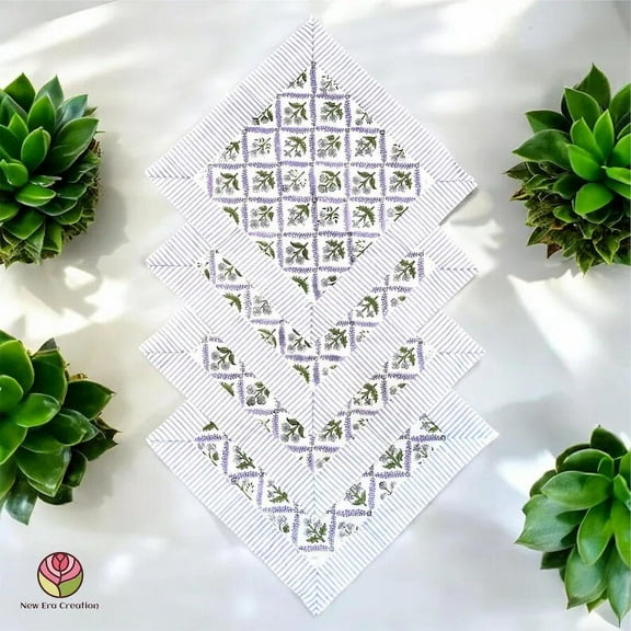 New Era Creation Light Blue Indian Floral Hand Block Printed Cotton Cloth, Dinner, Wedding Events Home Party, Christmas Napkins Gift for Her